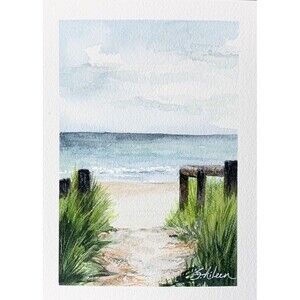 Original Watercolor Seascape Painting Australia Beach Sapphire Coast Signed 5x7